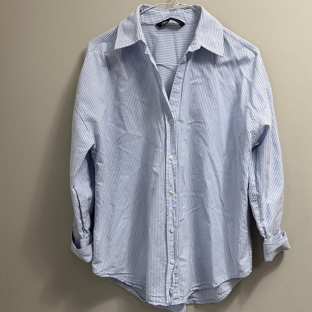 Zara Light Blue Striped Button Down Shirt